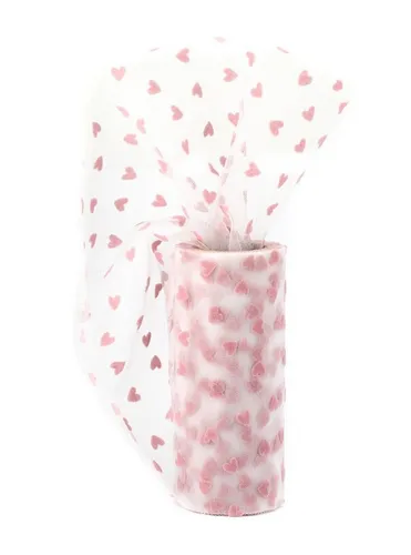Creativery Stoff, Tüll Stoff Rolle 9m x 15cm Samt Herzen