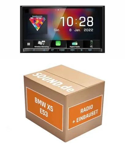 JUST SOUND Autoradio Einbauset Kenwood DMX8021DABS für BMW X5 E53 - Komplettlösung für 2-DIN Autoradio mit DAB+, Bluetooth und kabellosem Apple CarPlay & Android Auto. Einfacher Einbau ohne Schneiden oder Löten, ideal für BMW X5 E53 (1999-2006).