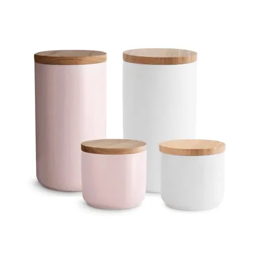 SPRINGLANE Keramik Vorratsdosen 4-tlg. Set mit Holzdeckel Sweet Scandi - Vorratsdosen-Sets für trockene Lebensmittel, stilvolle Keramikdosen mit aromaneutraler Glasur und Kautschukholz-Deckel, ideal für Küche und Dekoration.
