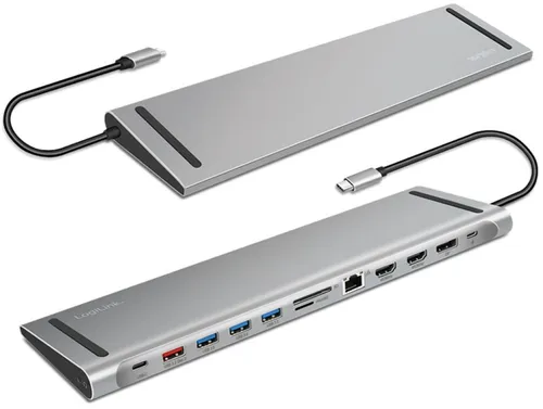 LogiLink USB 3.2 (Gen 2) Docking Station 12-Port silber - Vielseitige 12-Port Docking Station für schnelles Datenmanagement und gleichzeitige Geräteanschlüsse, ideal für modernes Arbeiten.