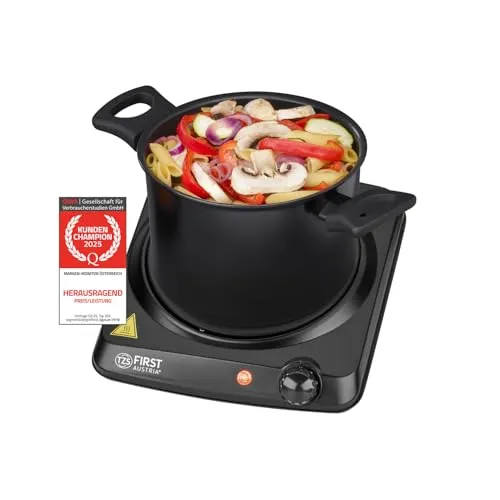 TZS FIRST AUSTRIA Einzelkochplatte 1200W - Kochfelder: Mobile Glaskeramik-Kochplatte mit 1200W Leistung und stufenloser Temperaturregelung, ideal für Camping und kleine Küchen.