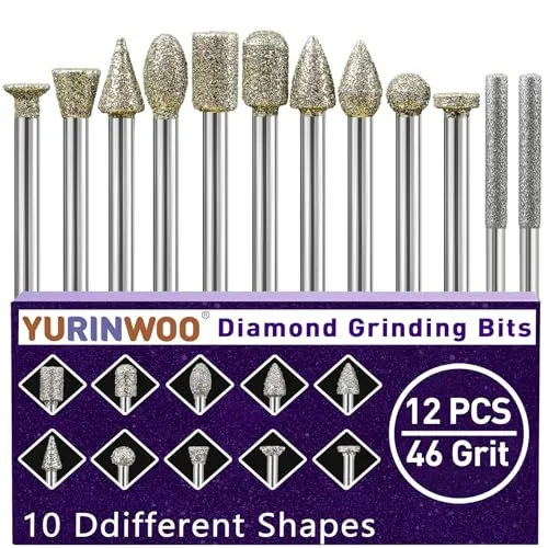 Stück Diamant Fräser Set Körnung 46, Diamant Frässtifte Schleifstifte Kompatibel mit Dremel Rotary Tool mit 1/8