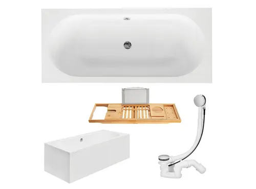 Badewanne Rechteck VITAE 150x75 cm mit Schürze und Ablage - Moderne rechteckige Badewanne aus Acryl, rutschsicher und mit schnellem Reinigungskomfort. Ideal für kleine Badezimmer, CE-zertifiziert und mit 10 Jahren Herstellergarantie.