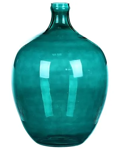 Blumenvase ROTI Glas 39 cm Türkis - Moderne Glasvase, handgefertigt und perfekt für frische oder künstliche Sträuße. Ihr rustikales Design bringt einen sommerlichen Touch in jedes Zuhause.