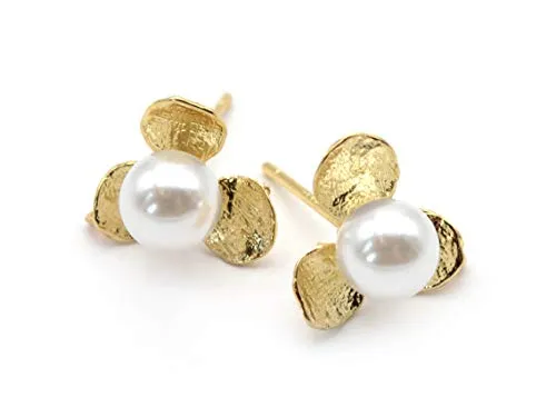 Vintageparts Ohrstecker als Blume mit Aufhängung und einer weißen Perle 18 k Echtgold beschichtet 2 Stück zum Schmuck selber basteln