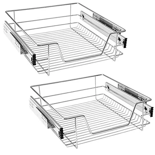 HENGMEI 2x Küchenschrank Teleskopschublade 50cm Schrankauszug Ausziehbare Ablage Küchenschubladen Organizer Küchen Regal Korbauszug Schlafzimmerschublade Vollauszug 20kg Belastbar