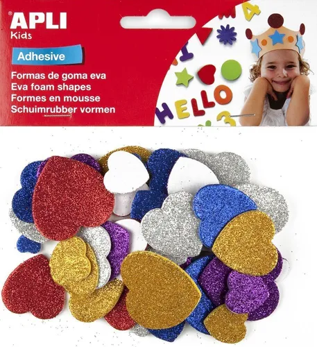Apli Kids - Kinder selbstklebende Glitzerherzen, Blister mit 50 Stück