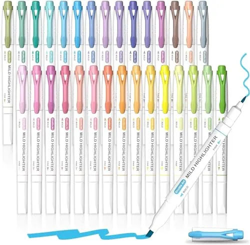 Shuttle Art Textmarker, 30 bunte Pastell Textmarker mit weichen Farben und zwei Arten von Spitzen, dick und dünn, Macron-Farben für Teenager, Kinder und Erwachsene zum Färben