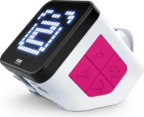 Bigben Retro Cube Wecker mit Projektor in Weiß-Pink