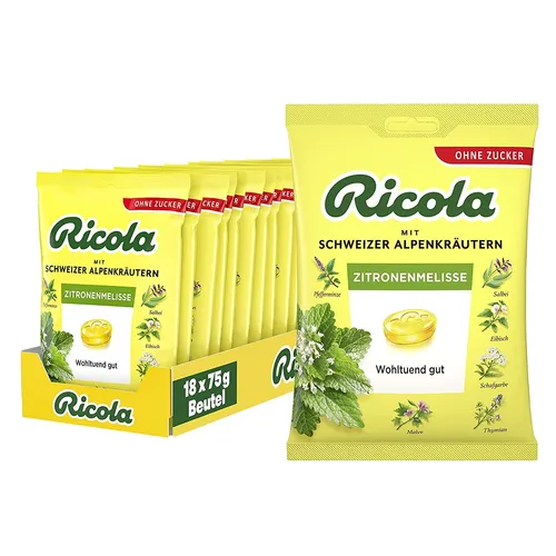 Ricola Bonbons Zitronenmelisse ohne Zucker 75 g in gelb von Ricola