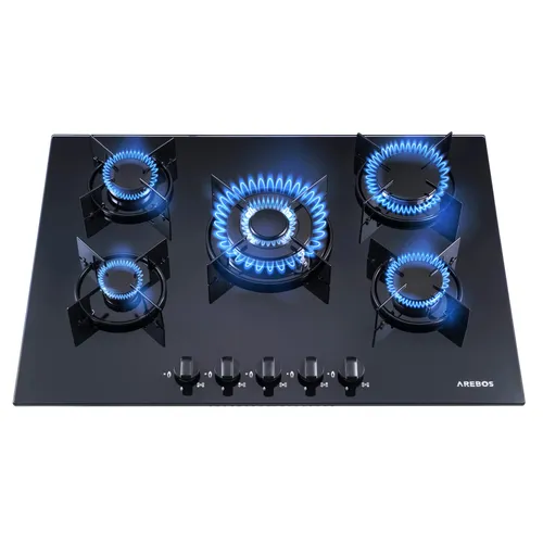Arebos Gaskochfeld 5 Flammig | Glaskeramik mit Flammenschutz - Kochfelder, effizientes 5-Brenner Gaskochfeld mit automatischem Flammenschutz für maximale Sicherheit und präzise Wärmeregulierung für perfekte Kochergebnisse.