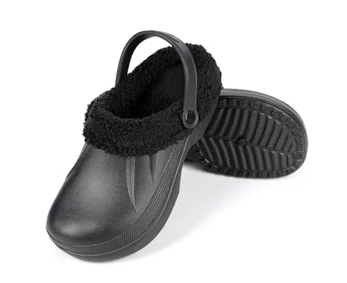 HEYO Clogs gefüttert Unisex warme Hausschuhe Gartenschuhe Winter Pantoletten Leicht wasserdichte Sohle (Schwarz, EU Schuhgrößensystem, Erwachsene, Numerisch, M, 42)