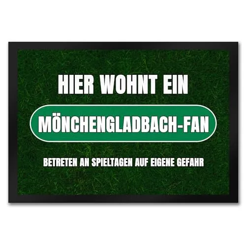 speecheese Hier wohnt EIN Mönchengladbach-Fan Fußmatte in 35x50 cm mit Rasenmotiv Sportfan Mönchengladbach Sport Deutschland Kult