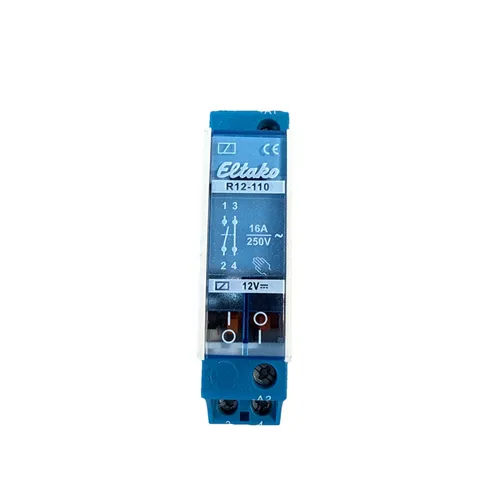 Eltako R12-110-12VDC INSTALLATIONSRELAIS - DIN-Schienenrelais 16A/250V AC mit Handbetätigung und Schaltstellungsanzeige, ideal für vielseitige Elektroinstallationen.