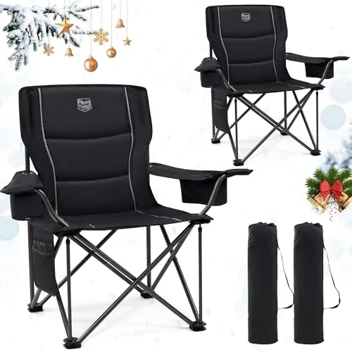 TIMBER RIDGE 2er Campingstuhl Faltbar 200KG Übergroß 63cm Sitzbreit Klappstuhl Camping Bequem Gepolster mit Isolierte Kühltasche Camping Sessel Faltstuhl Gartenstuhl Anglerstuhl