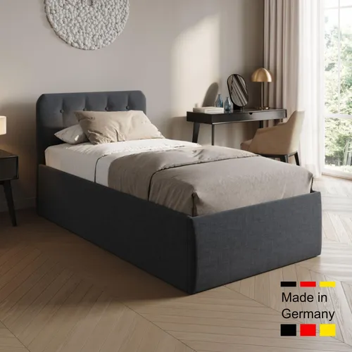 Home Collective Polsterbett 100x200 cm mit verstellbarem Lattenrost & Bettkasten | Anthrazit - Gemütliches Polsterbett mit hochgradig gepolstertem Kopfteil für entspanntes Sitzen und Lesen. Der praktische Bettkasten bietet viel Stauraum und der stabile Lattenrost sorgt für individuellen Liegekomfort.