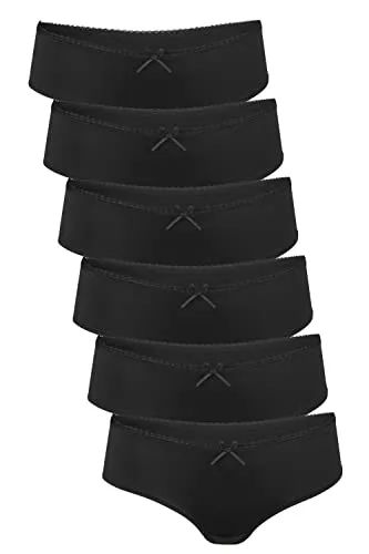 Fabio Farini 6er-Pack Schwarze Damen Hipster Panties mit Schleife am Bund, Größe: 42/44