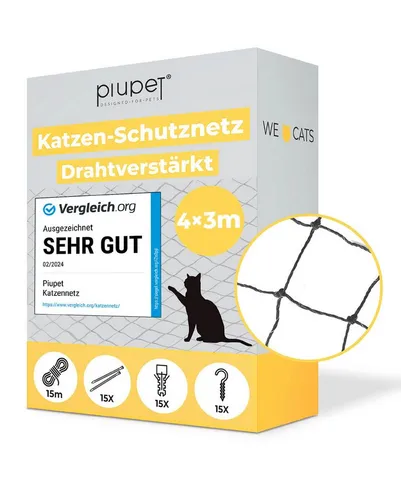 PiuPet Tiersicherheitsnetz Katzennetz Drahtverstärkt - Trenngitter für Balkon & Fenster, extra-verbissfestes Drahtnetz sorgt für maximale Sicherheit und Sicht für deine Katze, ideal für frische Luft und mehr Freiraum.