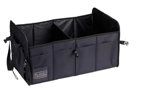 BLACK+DECKER Trunk Storage Box - 59 x 36 x 30 CM - 2 Fächer - zusätzliche Seitenfächer - mit Griffen - Schwarz
