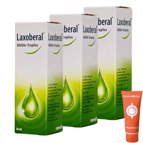 Laxoberal Abführ Tropfen 3 x 30 ml bei Verstopfung Stuhlentleerung Abführmittel I zuverlässig und schonend I Sparset mit Duschgel von Pharma Perle