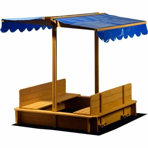 Dobar Sandkasten mit Sitzbänken und verstellbarem Dach - Wetterfester Holzsandkasten mit höhenverstellbarem Dach für optimalen Sonnenschutz. Ideal für Kinder, inklusive flexibler Sitzbänke und Stauraum für Sandspielzeug.