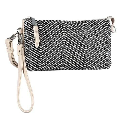 Gabor bags Damen Emmy Summer Clutches, Schwarz - Damen-Clutches mit 2-Kammer-System und praktischem Tragekomfort dank abnehmbarem Schulterriemen. Stilvolle Clutch aus zweifarbigem gewebtem Bast, ideal für den Sommer.
