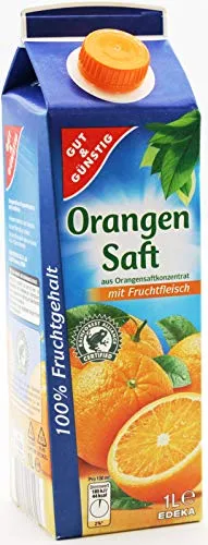 GutundGünstig Saft Orange, 100% Fruchtgehalt, 8 x 1 Liter - Säfte, 100% Direktsaft mit Fruchtfleisch, ohne Zuckerzusatz und vegan, für puren Genuss ohne Kompromisse.