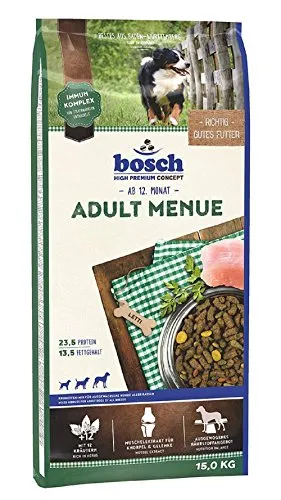 Bosch 44097 Hundefutter Adult Menue 15 kg - Hochwertiges Hundefutter für ausgewachsene Hunde, stärkt das Immunsystem und sorgt für ein glänzendes Fell. Optimal verträglich und unterstützt die Zahngesundheit.
