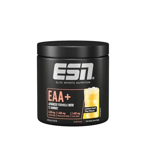 ESN Aminos EAA+ Lemon Iced Tea 400g - Leckere Aminosäuren-Mischung mit 9 essentiellen Aminosäuren und Vitamin B6. Ideal für die Unterstützung der Fitnessziele. Perfekt löslich und vegan – für erfrischende Genussmomente.