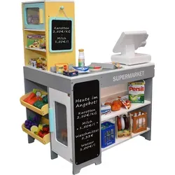 tanner DER KLEINE KAUFMANN TANNER Deco - Supermarkt aus Holz, mit Miniatur Lebensmitteln und Zubehör für realistischen Kaufladen-Spaß