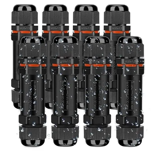 Kabelverbinder Wasserdicht IP68, Verbindungsmuffe Erdkabel Verbindungsbox 3-polig für Ø3-12 mm Kabeldurchmesser, Verteilerdose Abzweigdose Außen Wasserdicht, 8 Stück Schwarz