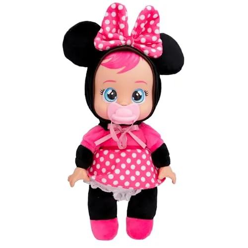 Cry Babies Tiny Cuddles Disney Minnie Mouse - Kuschelige Plüschpuppe mit echtem Weinen, perfekt für fantasievolles Spielen und ideal als Geschenk für Disney-Fans ab 18 Monaten. Mit passendem Schnuller und handlicher Größe für kleine Kinderhände.