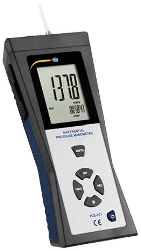PCE P01 - Differenz Druckmessgerät - Windmesser für präzise Differenzdruckmessungen von -140 bis +140 mbar mit einfacher Bedienung und kostenloser Software für lückenlose Dokumentation.