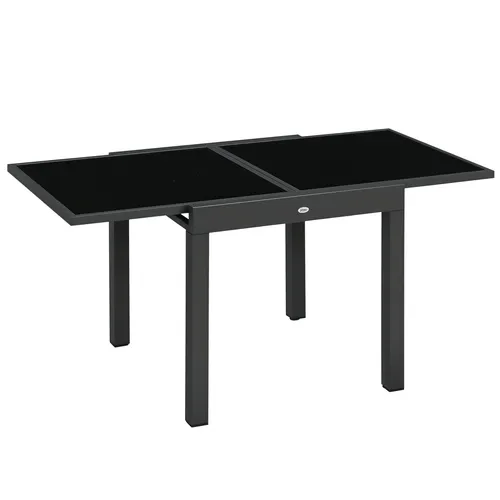 Gartentisch Esstisch mit klappbarer Tischplatte, Schwarz - Moderner Garten-Esstisch aus Aluminium und gehärtetem Glas, klappbare Tischplatte für flexible Nutzung, ideal für Gartenpartys und Outdoor-Dining.