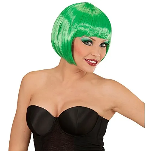 NET TOYS Kurzhaar Bob Perücke Pagenkopf grün Damenperücke mit Pony 20er Jahre Frisur Kurzhaarperücke Damen Faschingsperücke Karnevalsperücke