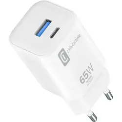 CellularLine Dual Port Travel Charger 65W White - Handy-Ladegerät mit 65W Leistung, ideal für schnelles Laden von zwei Geräten gleichzeitig, perfekt für Reisen und unterwegs.