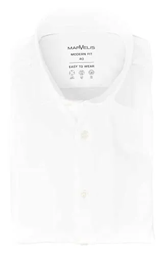 Marvelis Moder Fit Hemd Langarm New Kent Kragen Jersey weiß Größe 41 - Elegantes Marvelis Hemd in Modern Fit mit New Kent Kragen. Hochwertiger Jersey-Stoff sorgt für höchsten Tragekomfort. Ideal für geschäftliche Anlässe und formelle Events.