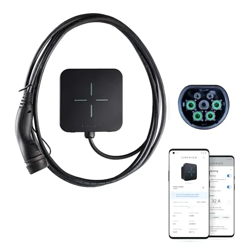 LEKTRI.CO Home EV Smart-Ladestation mit WLAN, 5 m Typ 2 sicheres Shutterkabel, 6A-32A, dreiphasige Ladestation, Elektroauto-Ladestation mit 22 kW Leistung, mobile App, drinnen und draußen, IP54 Schutz