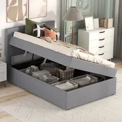 Polsterbett 90x200 cm mit Bettkasten und Kopfteil