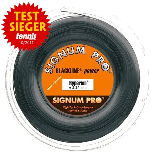 Signum Pro Tennissaite Hyperion 100m Rolle - Tennissaite mit rundem Querschnitt, bietet enormen Power und hervorragende Kontrolle. Ideal für Spieler, die mehr Spin und Haltbarkeit suchen. Testsieger im Tennismagazin 10/2011!