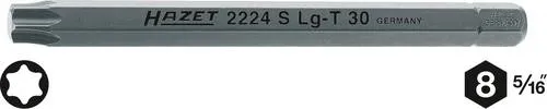 HAZET Bit 2224SLG-T50 Sechskant massiv T50 - Langer Sechskant-Bit für höchste Ansprüche, ideal für Maschinen- und Handbetätigung. Made in Germany, mit ausgezeichneter Maßgenauigkeit und langlebiger Härte für professionelle Anwendungen.