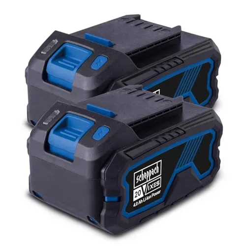 Original Scheppach 20V Akku Doppelpack Set 2x 4Ah Akku Ersatzakku | 20V-IXES-Serie | Ladezeit 60–120 Min je nach Ladegerät | 3stufige Ladeanzeige | Staub-& korrosionsgeschützt | Einzelzellenmanagement