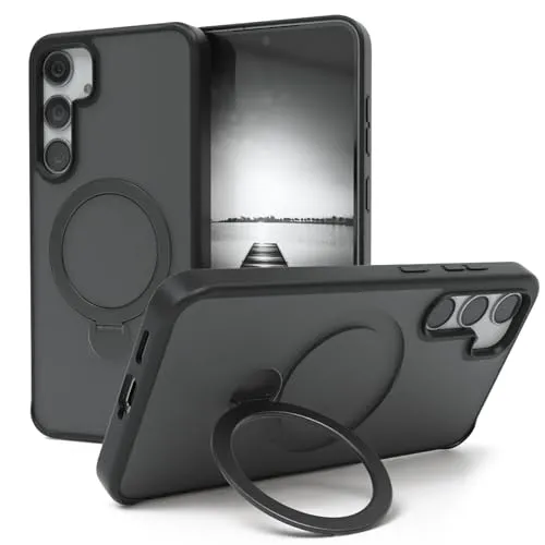 EAZY CASE - Handyhülle für Samsung Galaxy S24 Plus Schutzhülle mit Ständer kompatibel mit Galaxy S24 Plus Hülle mit 360° Ring & Magnetfunktion zum Aufstellen stoßfest induktives Laden Cover Schwarz