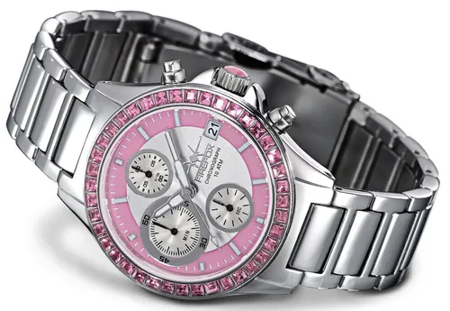 FIREFOX Edelstahl Chronograph Damenuhr FFS177 mit Zirkoniasteinen - Armbanduhren für Damen, sportlich und elegant mit 10 ATM Wasserdichtigkeit und funkelnden Zirkoniasteinen für einen besonderen Glanz.