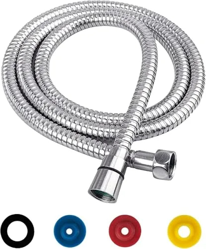 GIUSOBG Edelstahl Brauseschlauch 1,5M/59IN Duschschlauch Verdrehschutz Universal Silber Duschschlauch Flexibel, Standard 1/2