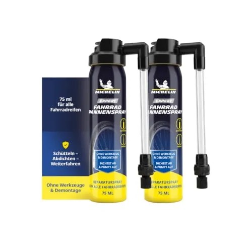 MICHELIN Expert Fahrrad Pannenspray 2 x 75ml | Reifendichtmittel Fahrrad | Fahrradreifen Reparatur | Fahrrad Reifenreparatur ohne Werkzeug