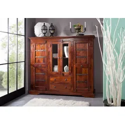 Massivmoebel24 Highboard OXFORD aus Akazie - Hochwertiges Highboard aus massivem Akazienholz, 160x50x142 cm, nougat lackiert – ideal für stilvolle Wohnräume mit viel Stauraum.