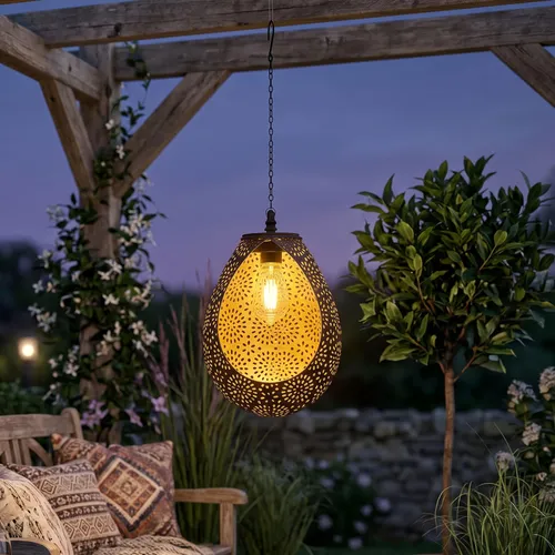 Northpoint LED Solar Hängeleuchte – Wetterfeste Gartenlampe mit automatischer Dämmerungsfunktion - Moderne Solar-Hängeleuchte für stimmungsvolle Beleuchtung im Außenbereich. Flexibel platzierbar mit Haken, wetterfest nach IP44 und mit austauschbarem Akku für lange Nutzung.