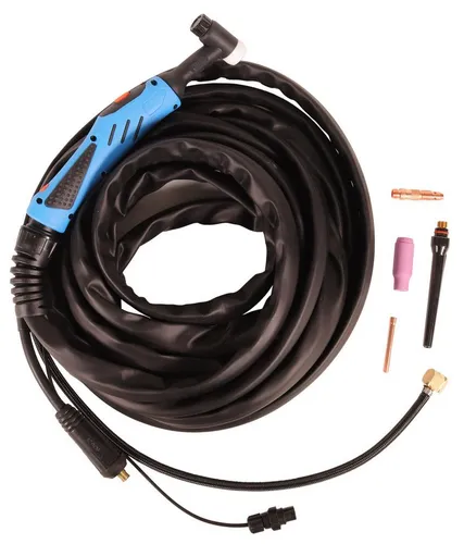WELDINGER WIG-Schlauchpaket WP26 flex 8 m - Flexibles WIG-Schlauchpaket WP26 mit 8 m Kabel und 9mm Kupplung. Ideal für Schweißinverter, ausgestattet mit robustem Gummi-Außenschlauch und flexiblem Brennerkopf für optimale Handhabung.