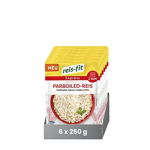 reis-fit Express Parboiled-Reis 6x250g, vegan & glutenfrei - leckerer Reis für Mikrowelle oder Pfanne - 2-Minuten-Reis